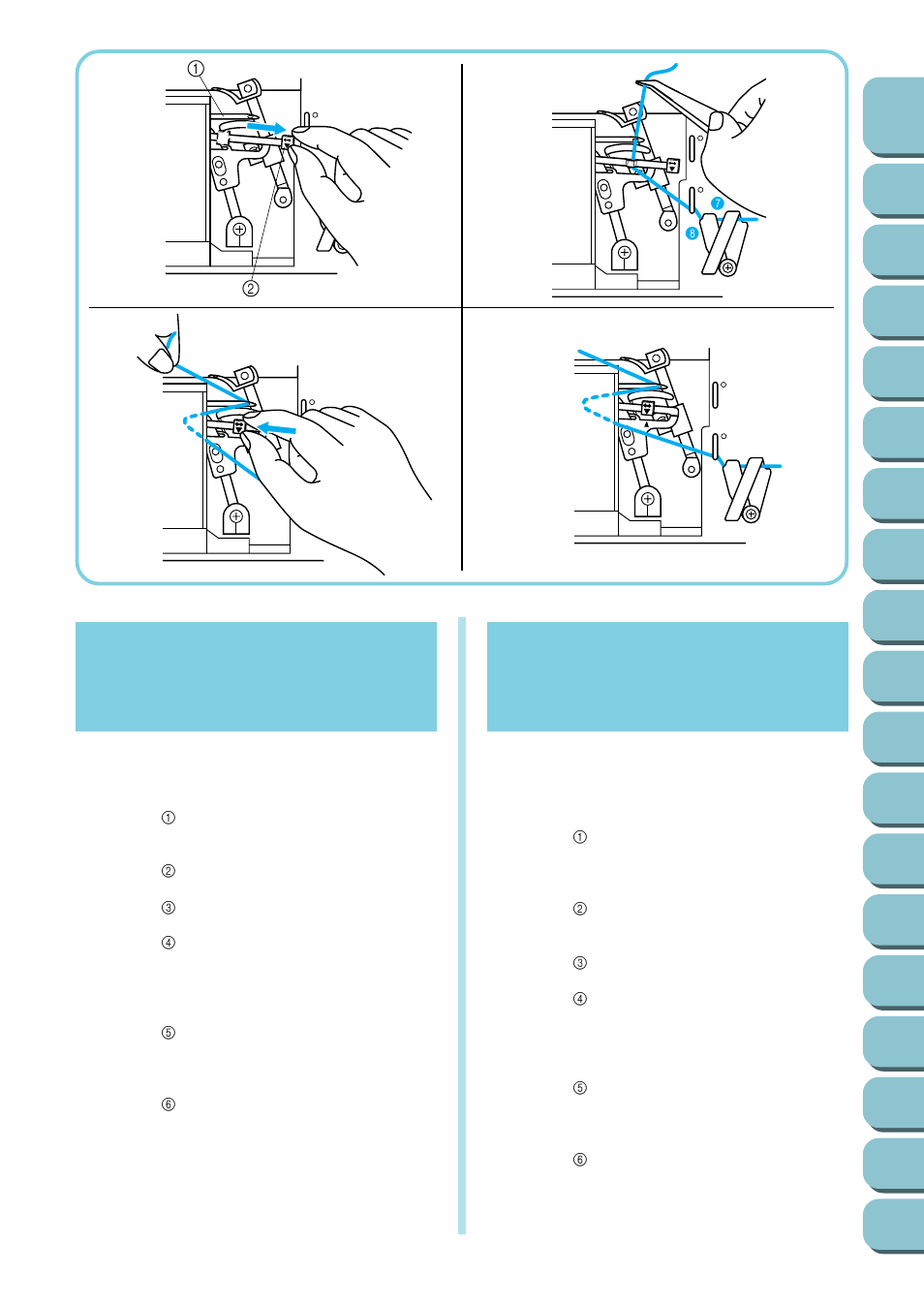 Threading the right needle (on two-needle models) | Brother UM 103D User Manual | Page 28 / 68