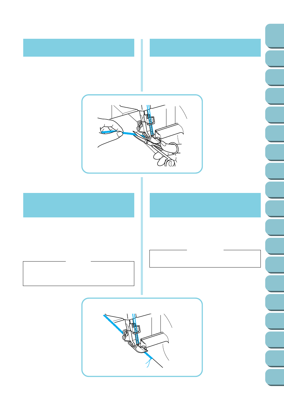 To remove work, If threads break during sewing, To remove work if threads break during sewing | Para retirar el trabajo, Si el hilo se rompe al coser, 18 to remove work | Brother UM 103D User Manual | Page 43 / 68