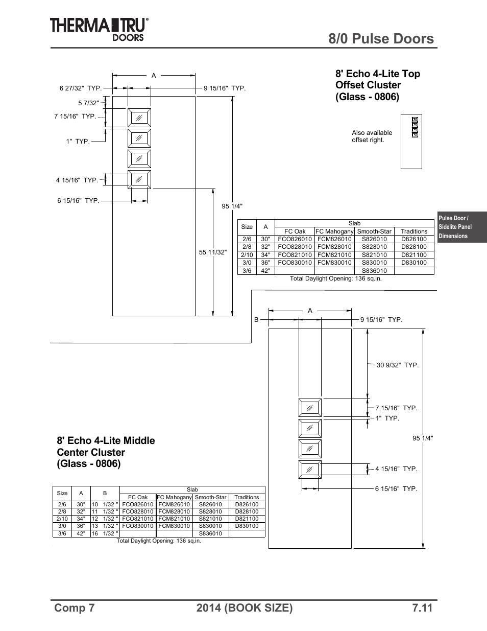 8/0 pulse doors | Therma-Tru COMP 7 Pulse Doors and Sidelites - Book Size User Manual | Page 11 / 20