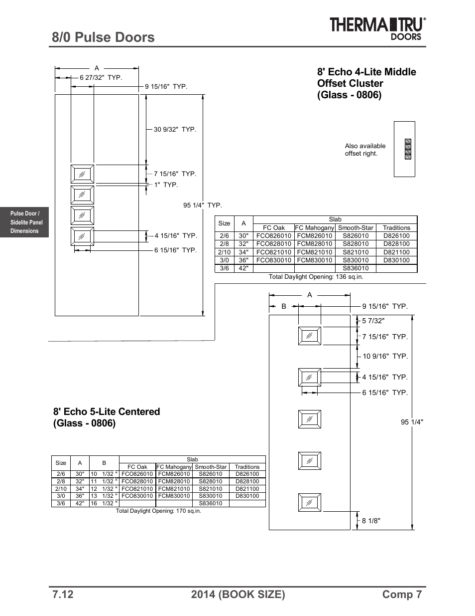 8/0 pulse doors | Therma-Tru COMP 7 Pulse Doors and Sidelites - Book Size User Manual | Page 12 / 20