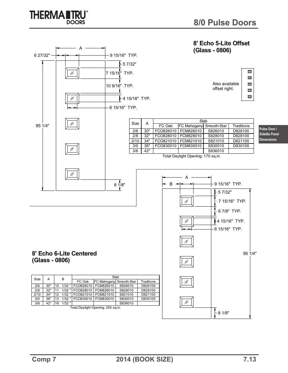 8/0 pulse doors | Therma-Tru COMP 7 Pulse Doors and Sidelites - Book Size User Manual | Page 13 / 20