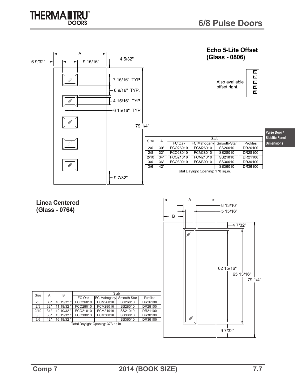 6/8 pulse doors, Linea centered (glass - 0764) | Therma-Tru COMP 7 Pulse Doors and Sidelites - Book Size User Manual | Page 7 / 20