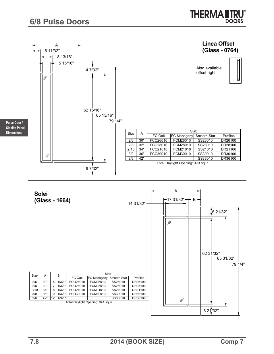 6/8 pulse doors, Linea offset (glass - 0764), Solei (glass - 1664) | Therma-Tru COMP 7 Pulse Doors and Sidelites - Book Size User Manual | Page 8 / 20