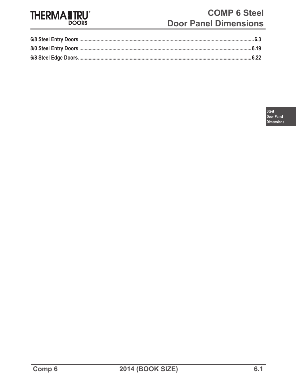 Therma-Tru COMP 6 Steel Door Panel Dimensions - Book Size User Manual | 25 pages