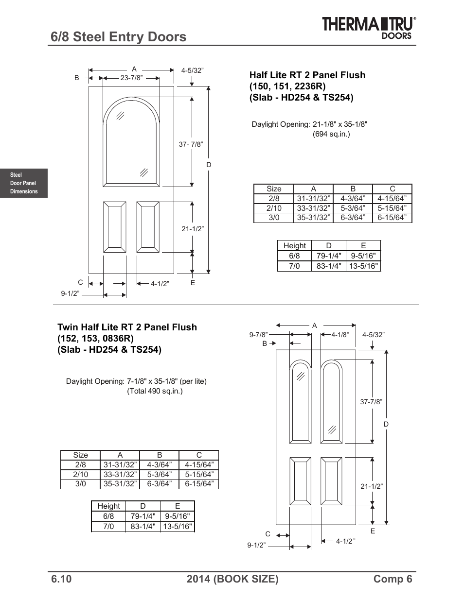 6/8 steel entry doors | Therma-Tru COMP 6 Steel Door Panel Dimensions - Book Size User Manual | Page 10 / 25