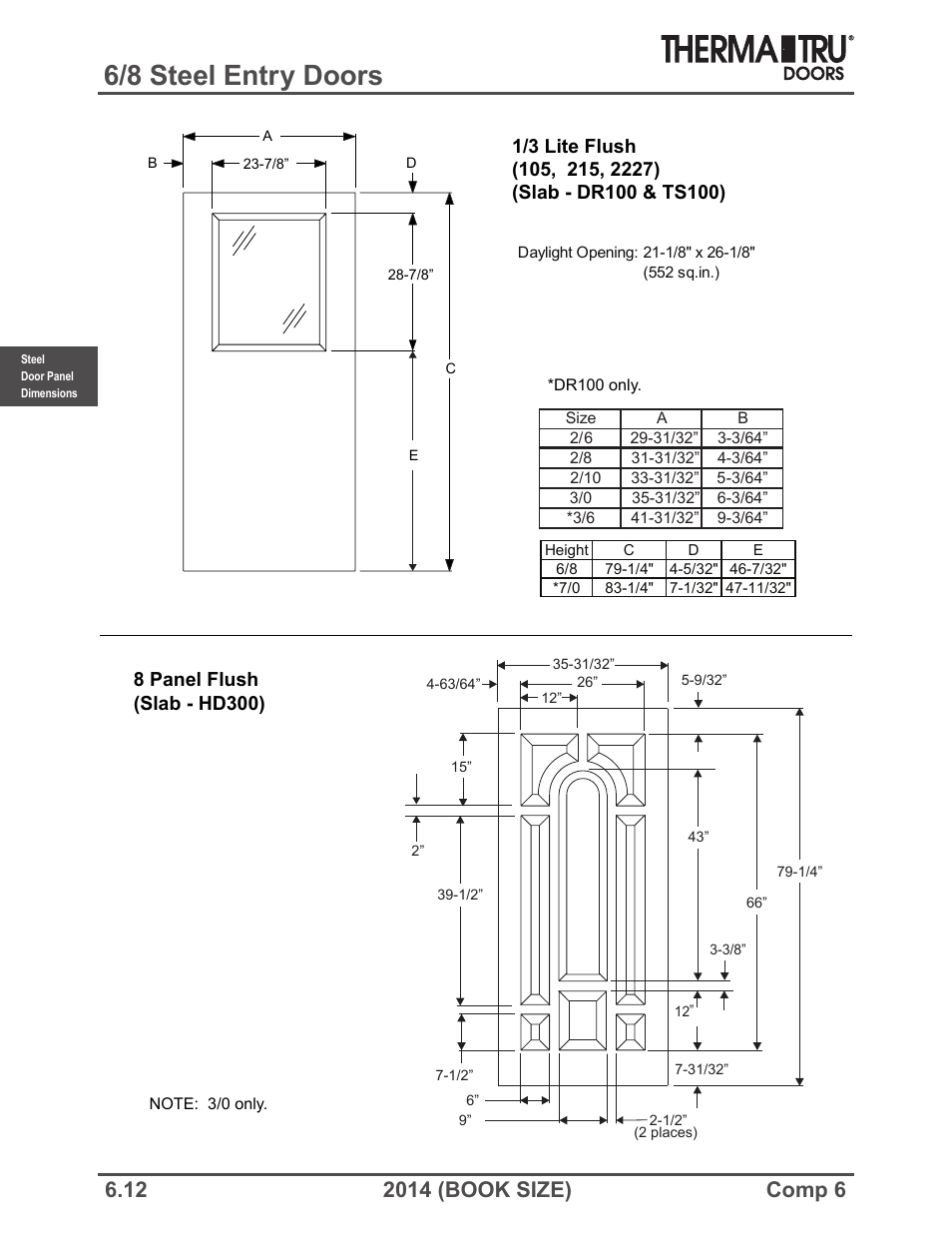 6/8 steel entry doors | Therma-Tru COMP 6 Steel Door Panel Dimensions - Book Size User Manual | Page 12 / 25