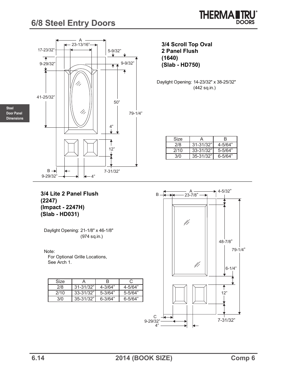 6/8 steel entry doors | Therma-Tru COMP 6 Steel Door Panel Dimensions - Book Size User Manual | Page 14 / 25