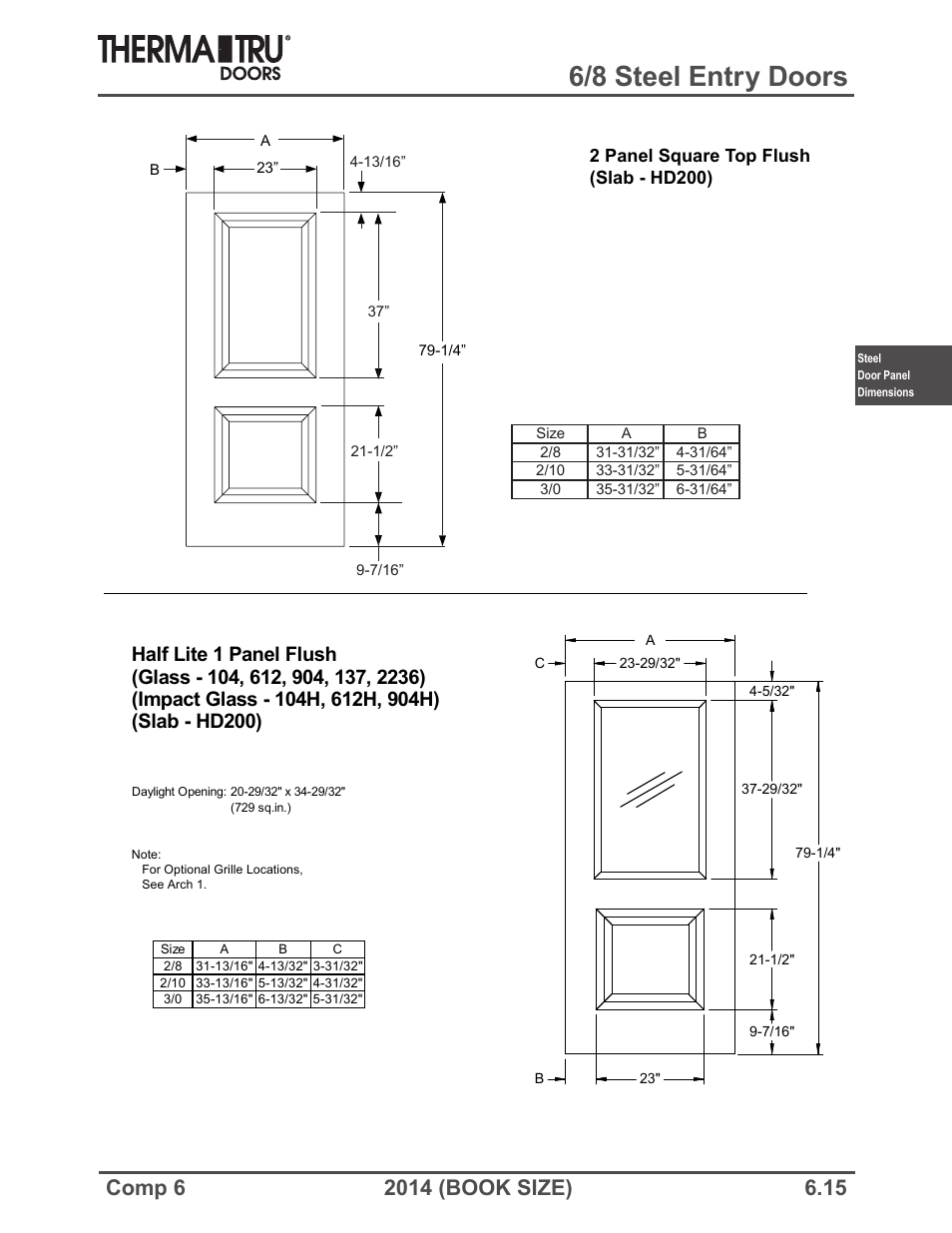 6/8 steel entry doors | Therma-Tru COMP 6 Steel Door Panel Dimensions - Book Size User Manual | Page 15 / 25