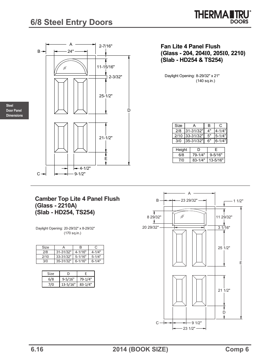 6/8 steel entry doors | Therma-Tru COMP 6 Steel Door Panel Dimensions - Book Size User Manual | Page 16 / 25