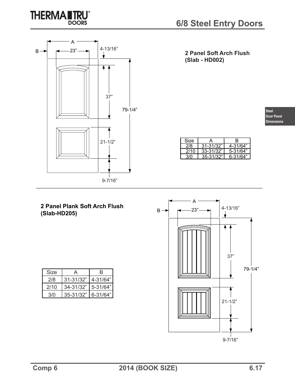 6/8 steel entry doors | Therma-Tru COMP 6 Steel Door Panel Dimensions - Book Size User Manual | Page 17 / 25
