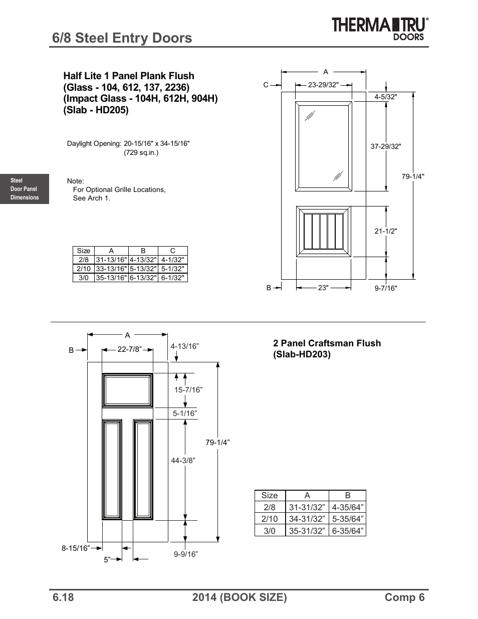 6/8 steel entry doors | Therma-Tru COMP 6 Steel Door Panel Dimensions - Book Size User Manual | Page 18 / 25
