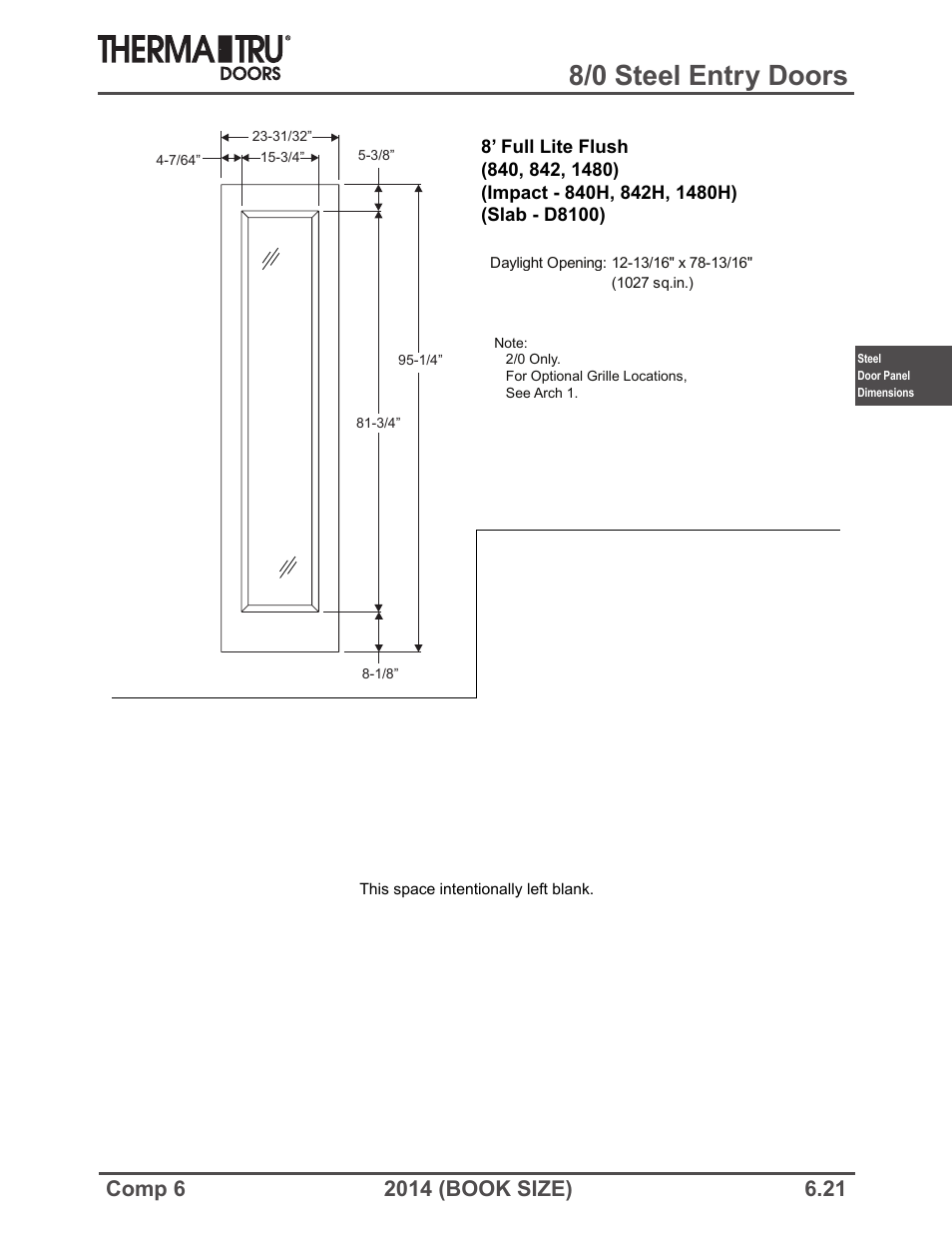 8/0 steel entry doors | Therma-Tru COMP 6 Steel Door Panel Dimensions - Book Size User Manual | Page 21 / 25