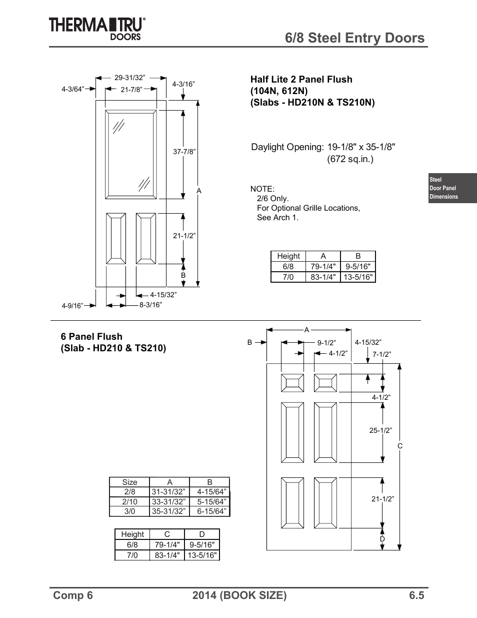 6/8 steel entry doors | Therma-Tru COMP 6 Steel Door Panel Dimensions - Book Size User Manual | Page 5 / 25
