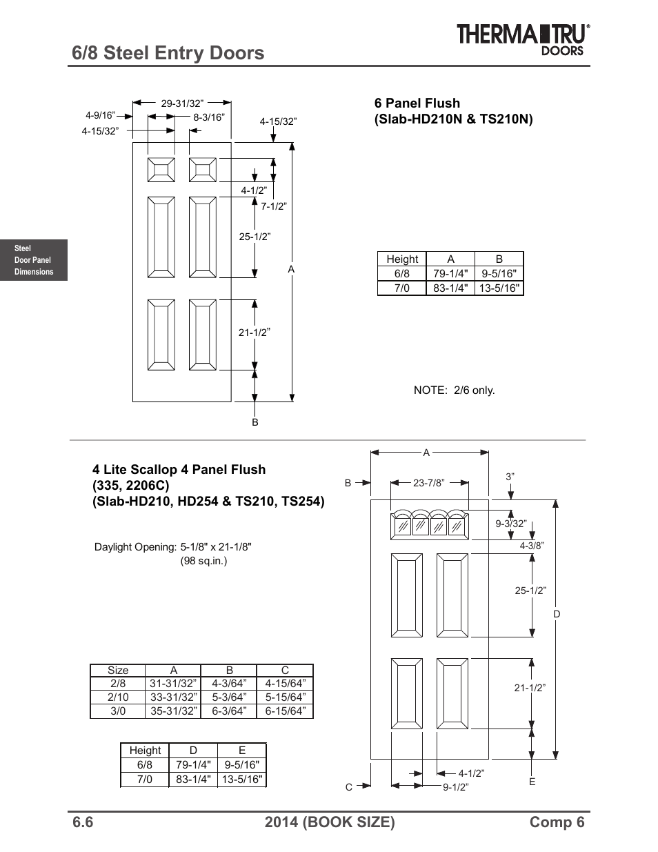 6/8 steel entry doors | Therma-Tru COMP 6 Steel Door Panel Dimensions - Book Size User Manual | Page 6 / 25
