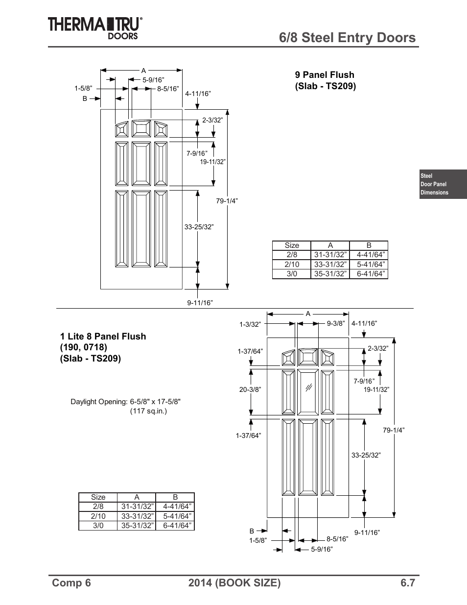 6/8 steel entry doors | Therma-Tru COMP 6 Steel Door Panel Dimensions - Book Size User Manual | Page 7 / 25