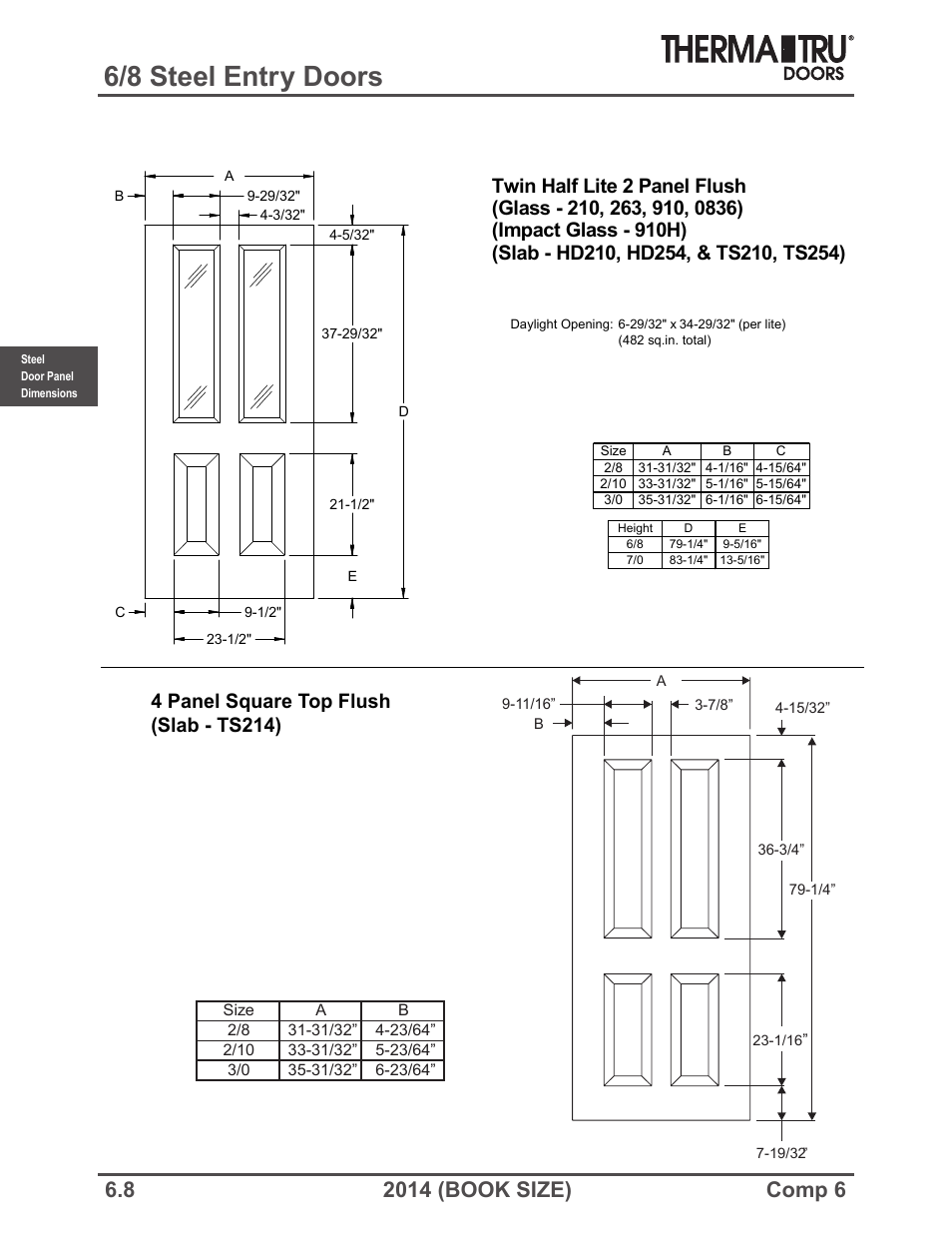 6/8 steel entry doors, 4 panel square top flush (slab - ts214) | Therma-Tru COMP 6 Steel Door Panel Dimensions - Book Size User Manual | Page 8 / 25