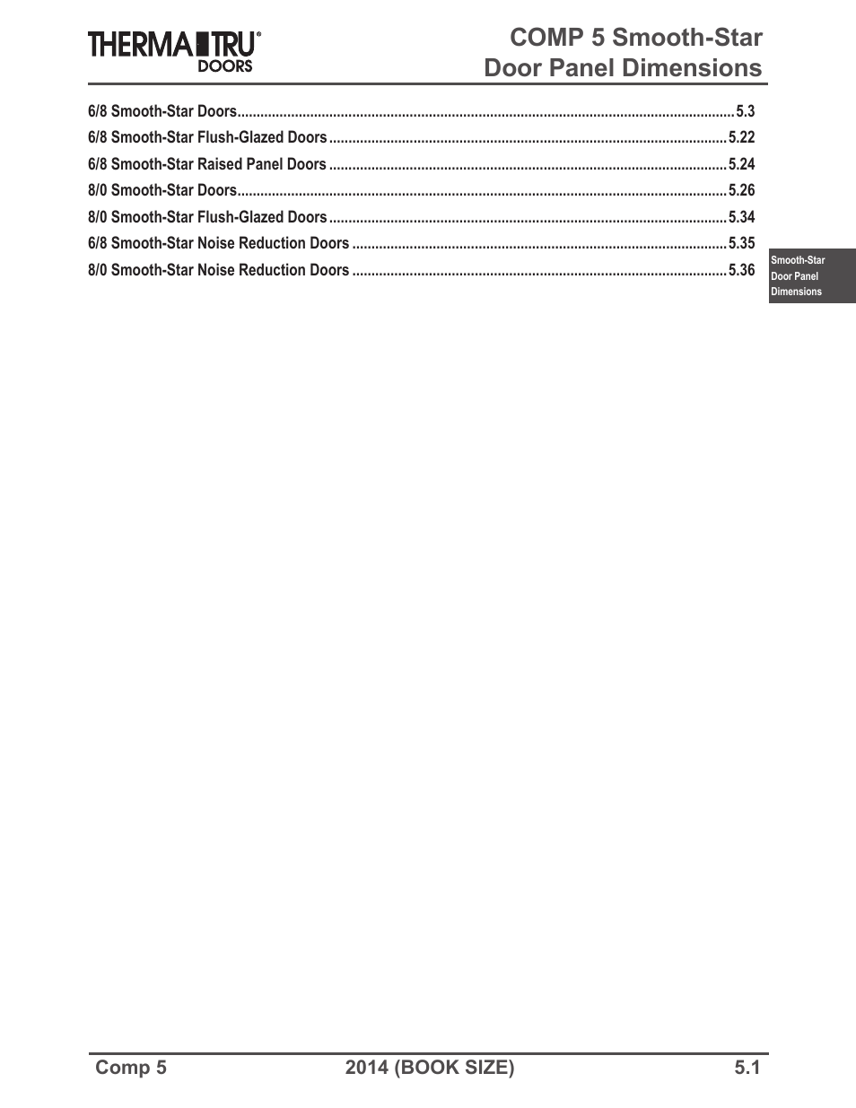 Therma-Tru COMP 5 Smooth-Star Door Panel Dimensions - Book Size User Manual | 36 pages