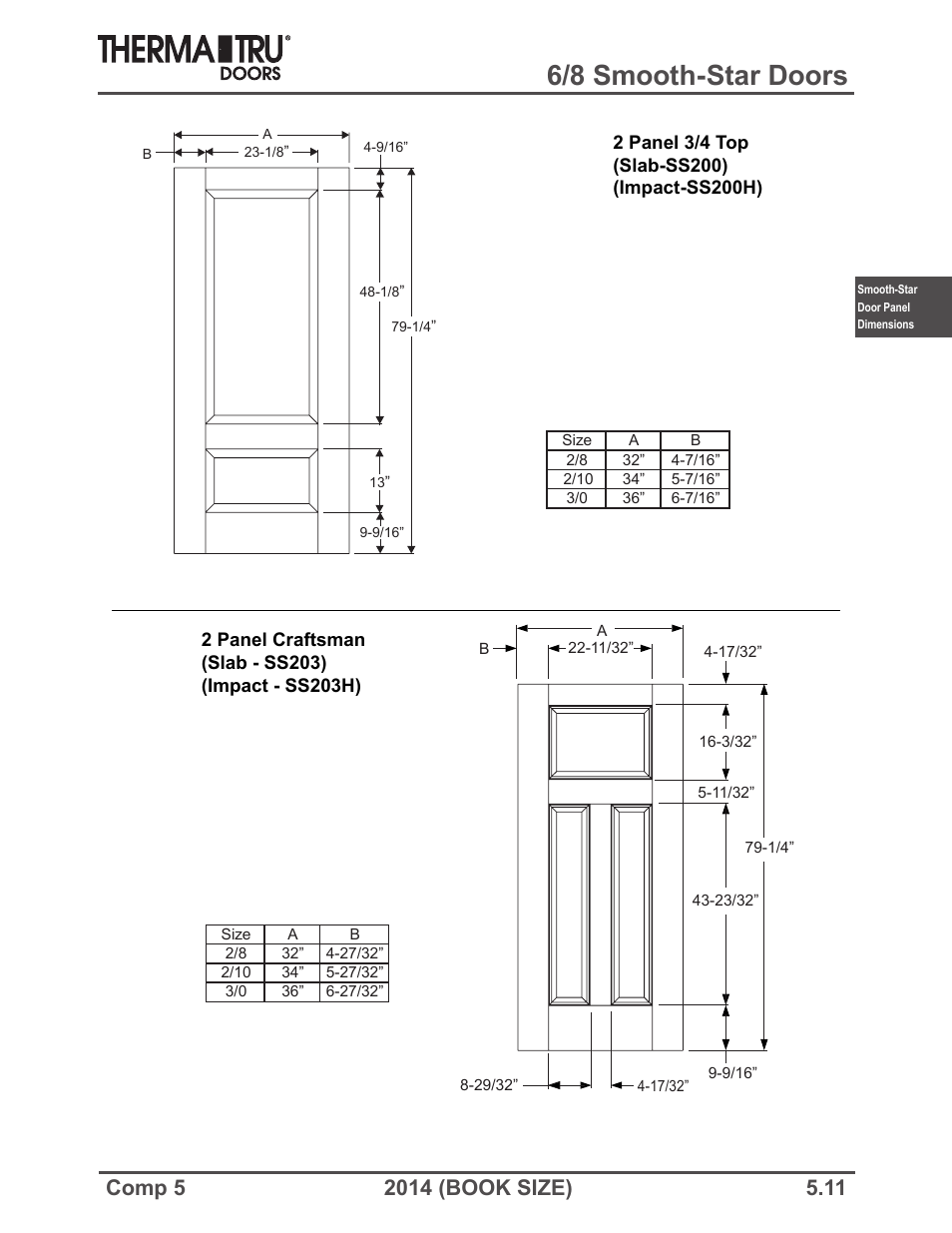 6/8 smooth-star doors | Therma-Tru COMP 5 Smooth-Star Door Panel Dimensions - Book Size User Manual | Page 11 / 36