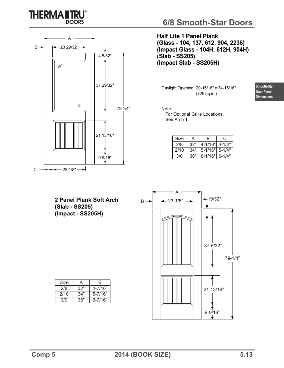 6/8 smooth-star doors | Therma-Tru COMP 5 Smooth-Star Door Panel Dimensions - Book Size User Manual | Page 13 / 36