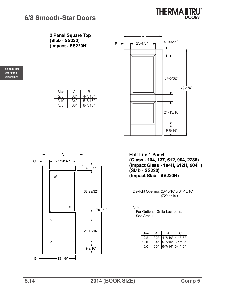6/8 smooth-star doors | Therma-Tru COMP 5 Smooth-Star Door Panel Dimensions - Book Size User Manual | Page 14 / 36
