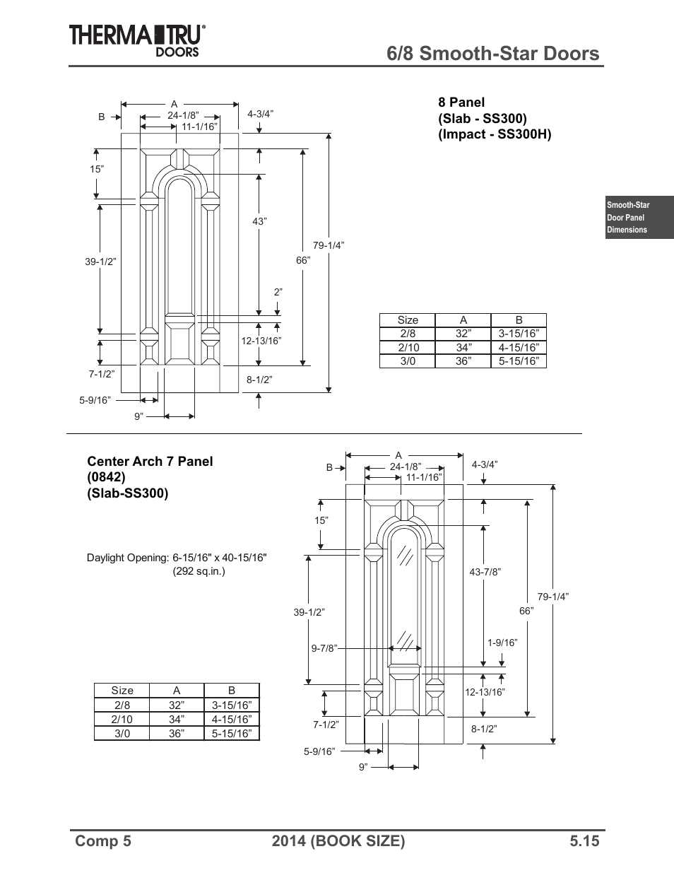 6/8 smooth-star doors | Therma-Tru COMP 5 Smooth-Star Door Panel Dimensions - Book Size User Manual | Page 15 / 36