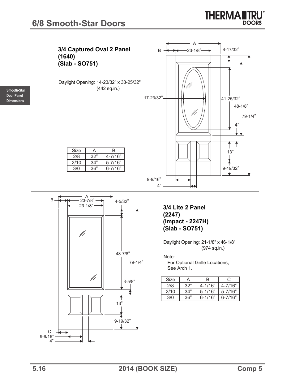 6/8 smooth-star doors | Therma-Tru COMP 5 Smooth-Star Door Panel Dimensions - Book Size User Manual | Page 16 / 36