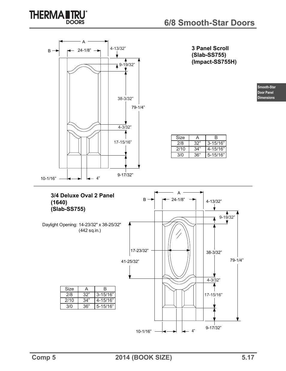 6/8 smooth-star doors | Therma-Tru COMP 5 Smooth-Star Door Panel Dimensions - Book Size User Manual | Page 17 / 36