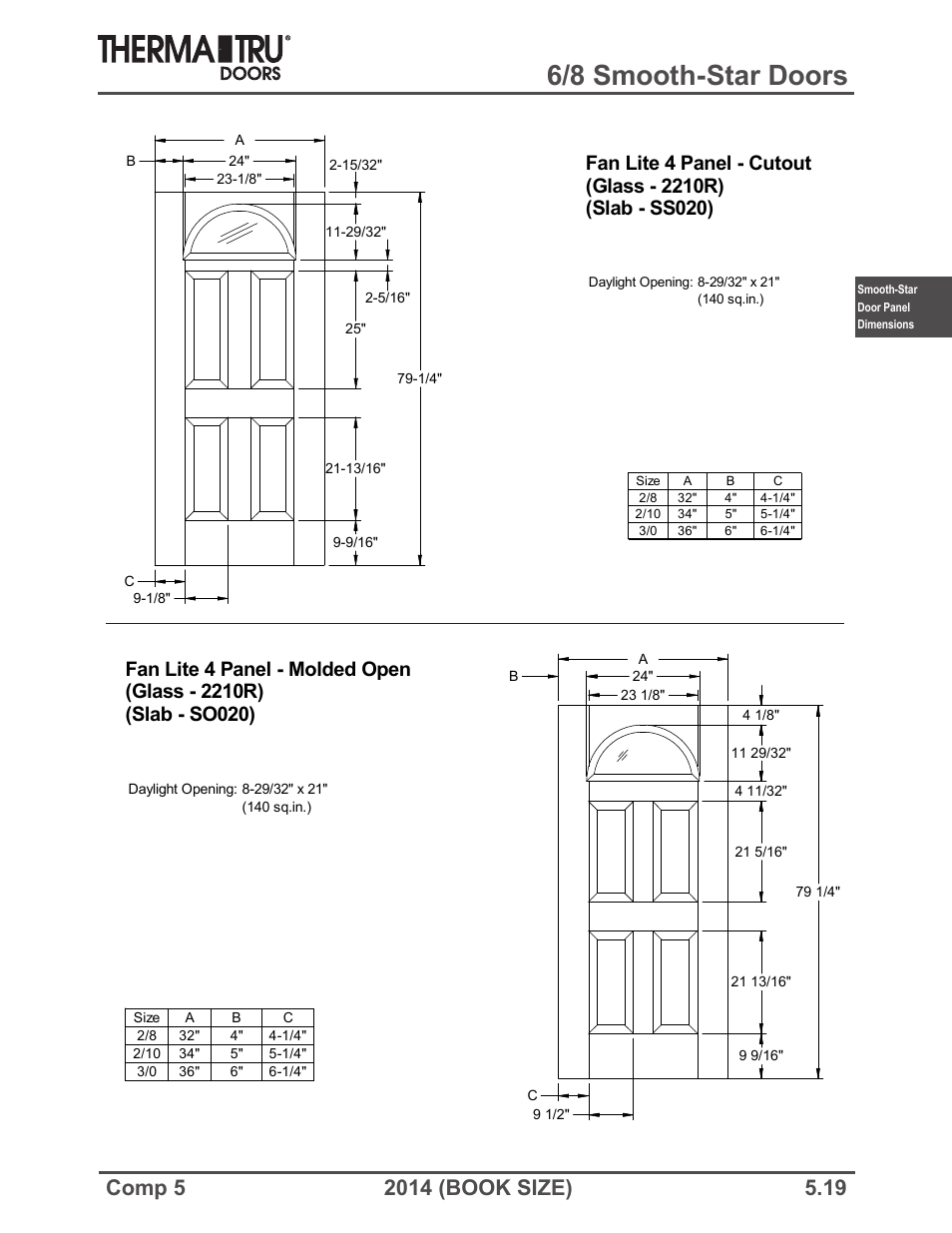 6/8 smooth-star doors | Therma-Tru COMP 5 Smooth-Star Door Panel Dimensions - Book Size User Manual | Page 19 / 36
