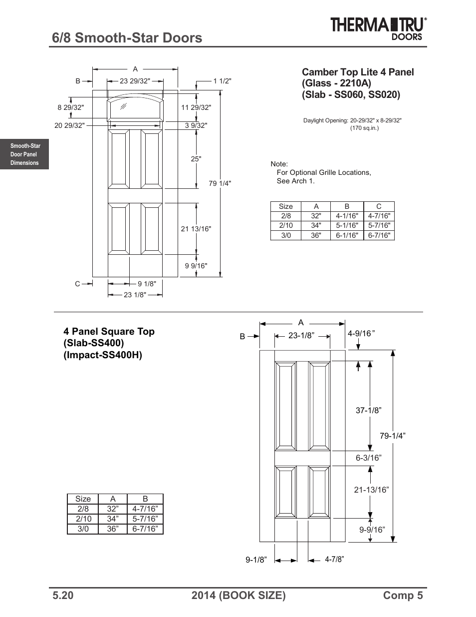 6/8 smooth-star doors | Therma-Tru COMP 5 Smooth-Star Door Panel Dimensions - Book Size User Manual | Page 20 / 36