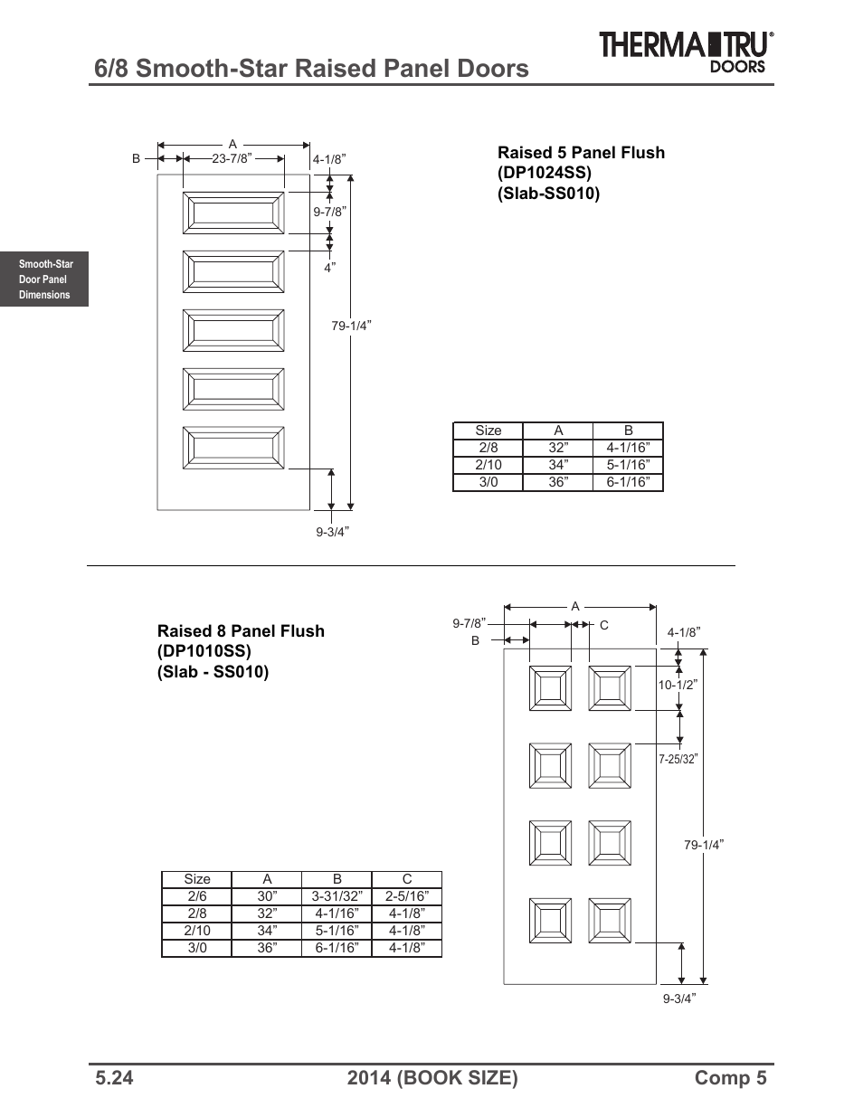 6/8 smooth-star raised panel doors | Therma-Tru COMP 5 Smooth-Star Door Panel Dimensions - Book Size User Manual | Page 24 / 36