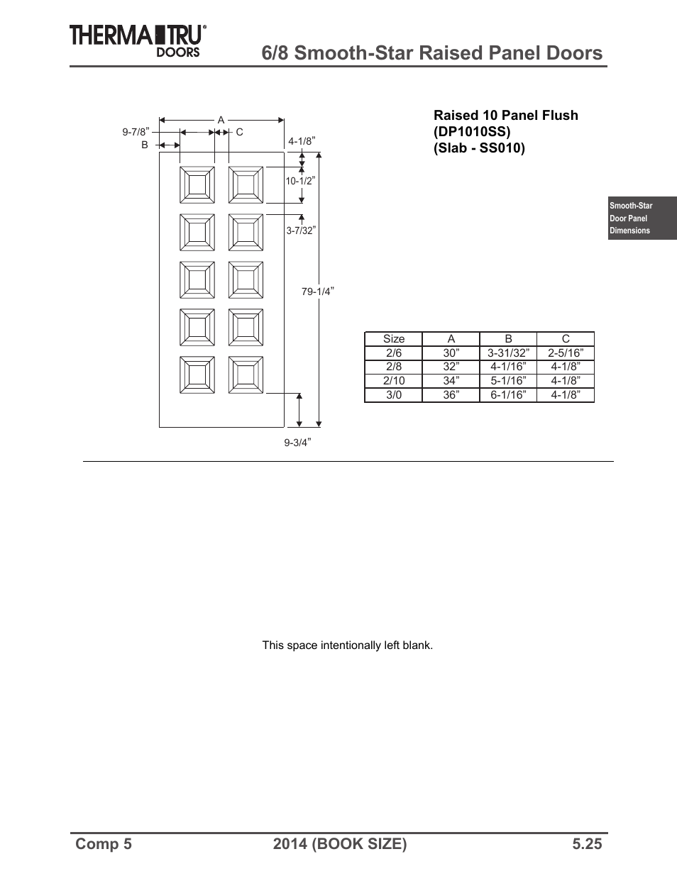 6/8 smooth-star raised panel doors | Therma-Tru COMP 5 Smooth-Star Door Panel Dimensions - Book Size User Manual | Page 25 / 36