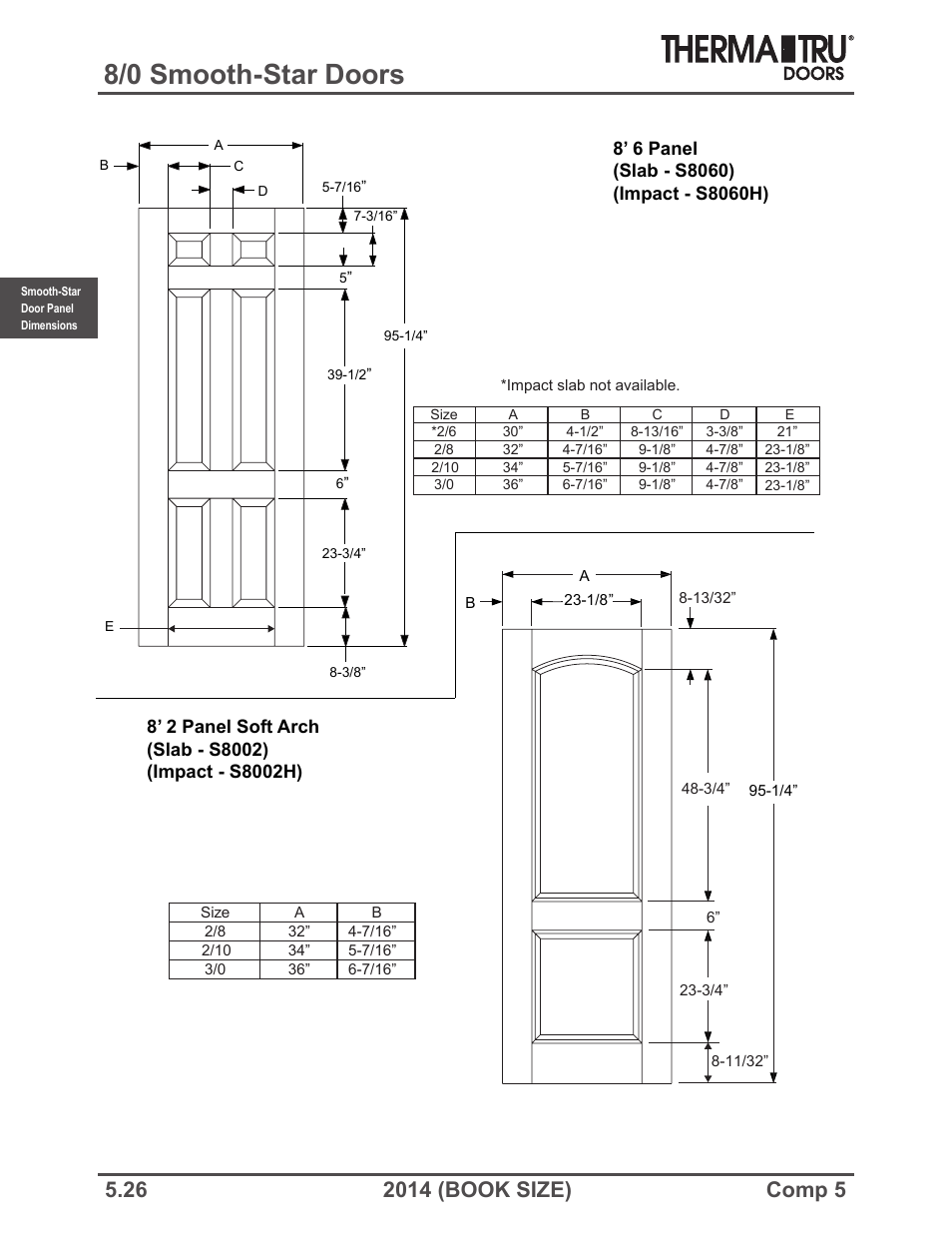 8/0 smooth-star doors | Therma-Tru COMP 5 Smooth-Star Door Panel Dimensions - Book Size User Manual | Page 26 / 36