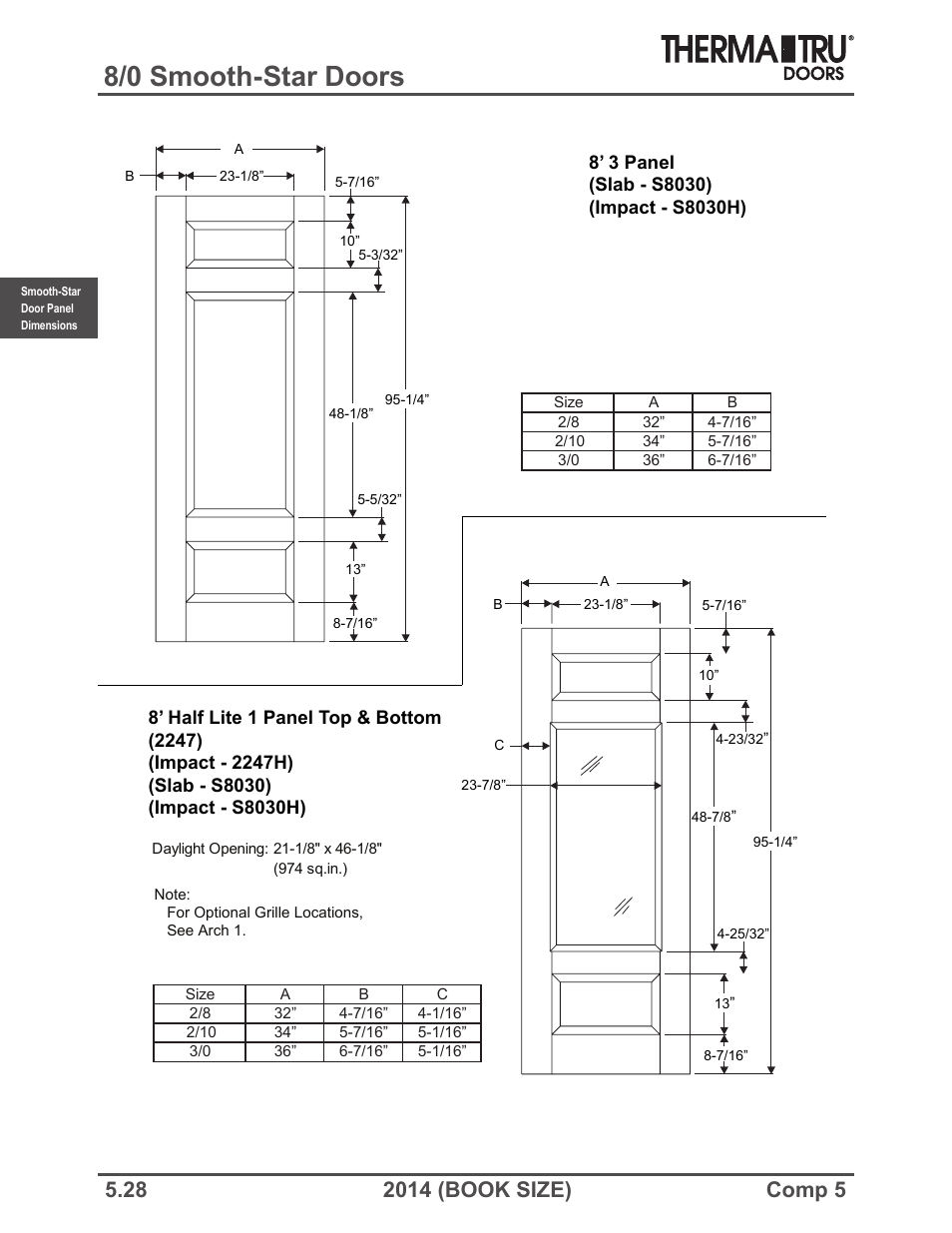 8/0 smooth-star doors | Therma-Tru COMP 5 Smooth-Star Door Panel Dimensions - Book Size User Manual | Page 28 / 36