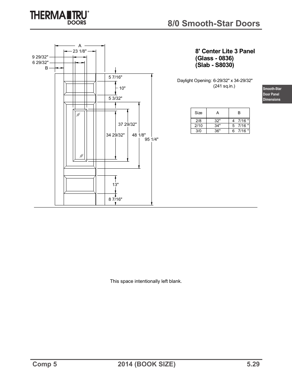 8/0 smooth-star doors | Therma-Tru COMP 5 Smooth-Star Door Panel Dimensions - Book Size User Manual | Page 29 / 36