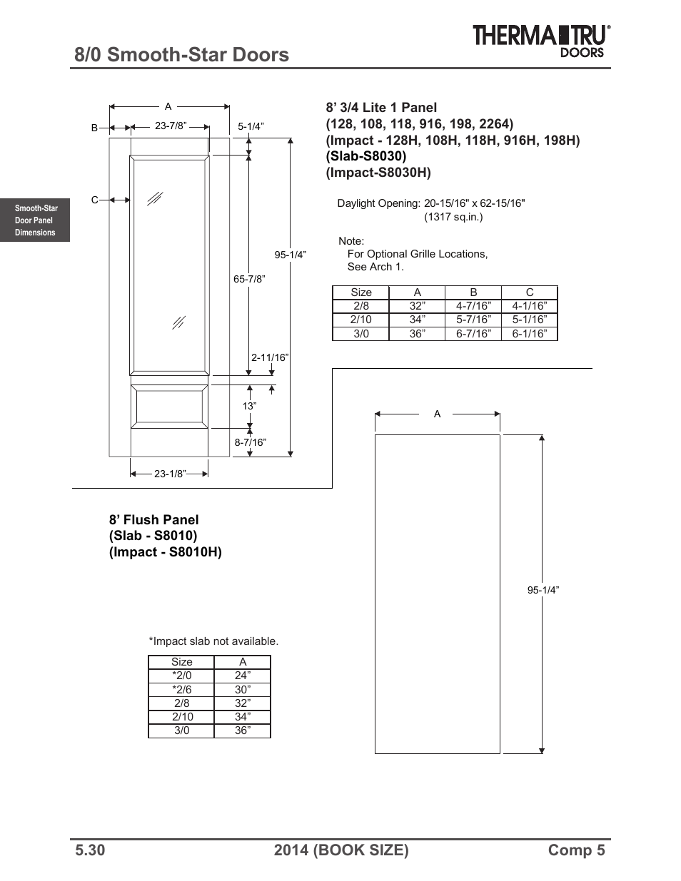 8/0 smooth-star doors | Therma-Tru COMP 5 Smooth-Star Door Panel Dimensions - Book Size User Manual | Page 30 / 36