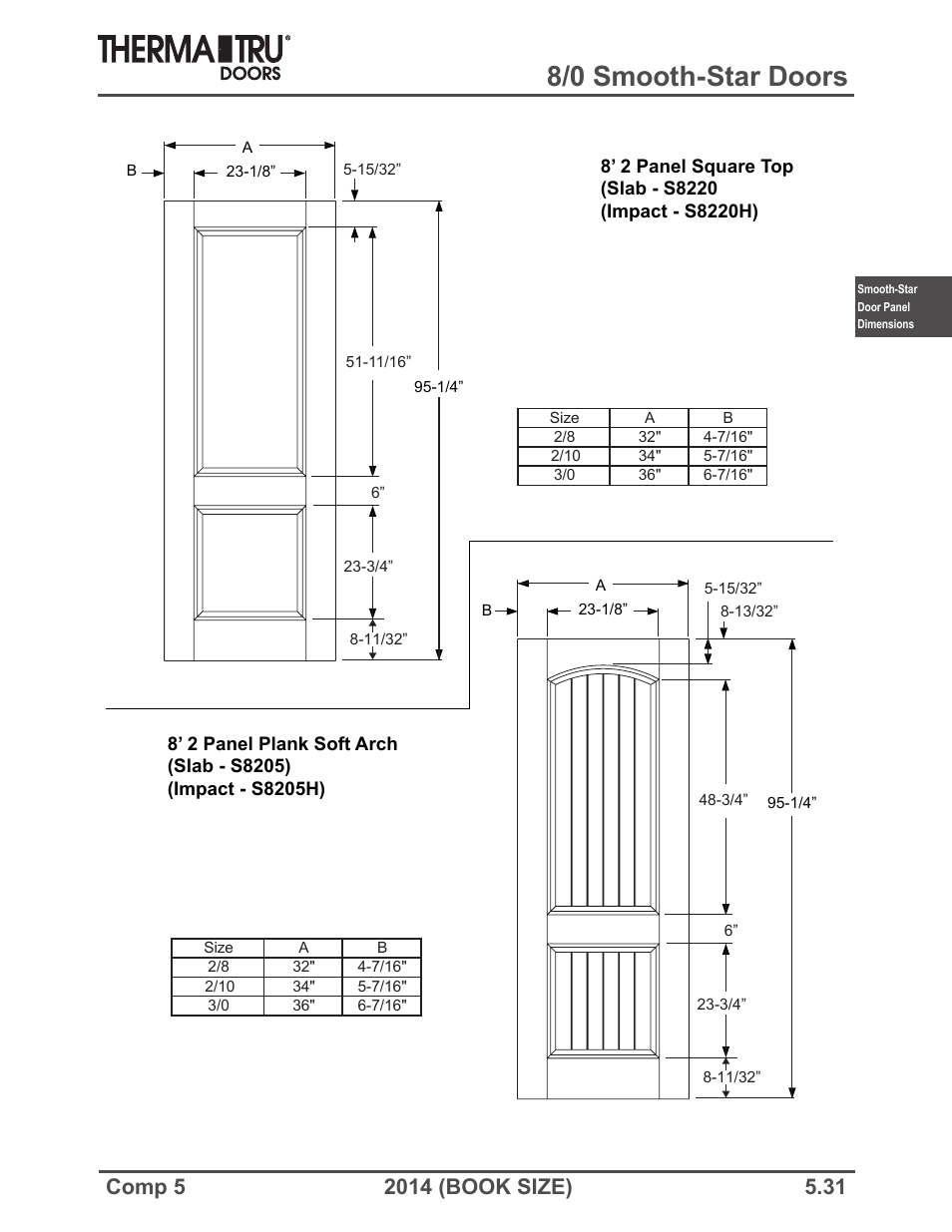8/0 smooth-star doors | Therma-Tru COMP 5 Smooth-Star Door Panel Dimensions - Book Size User Manual | Page 31 / 36