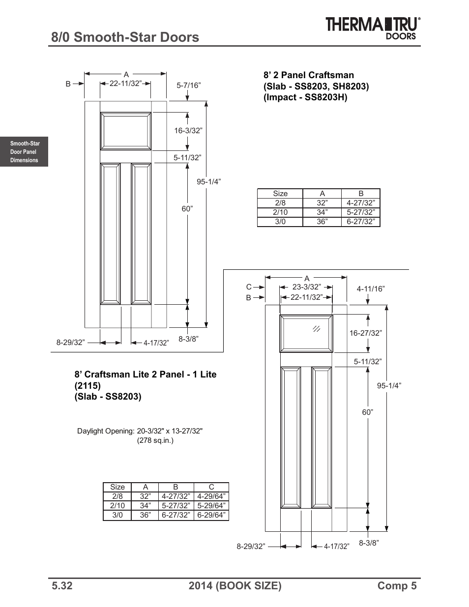 8/0 smooth-star doors | Therma-Tru COMP 5 Smooth-Star Door Panel Dimensions - Book Size User Manual | Page 32 / 36