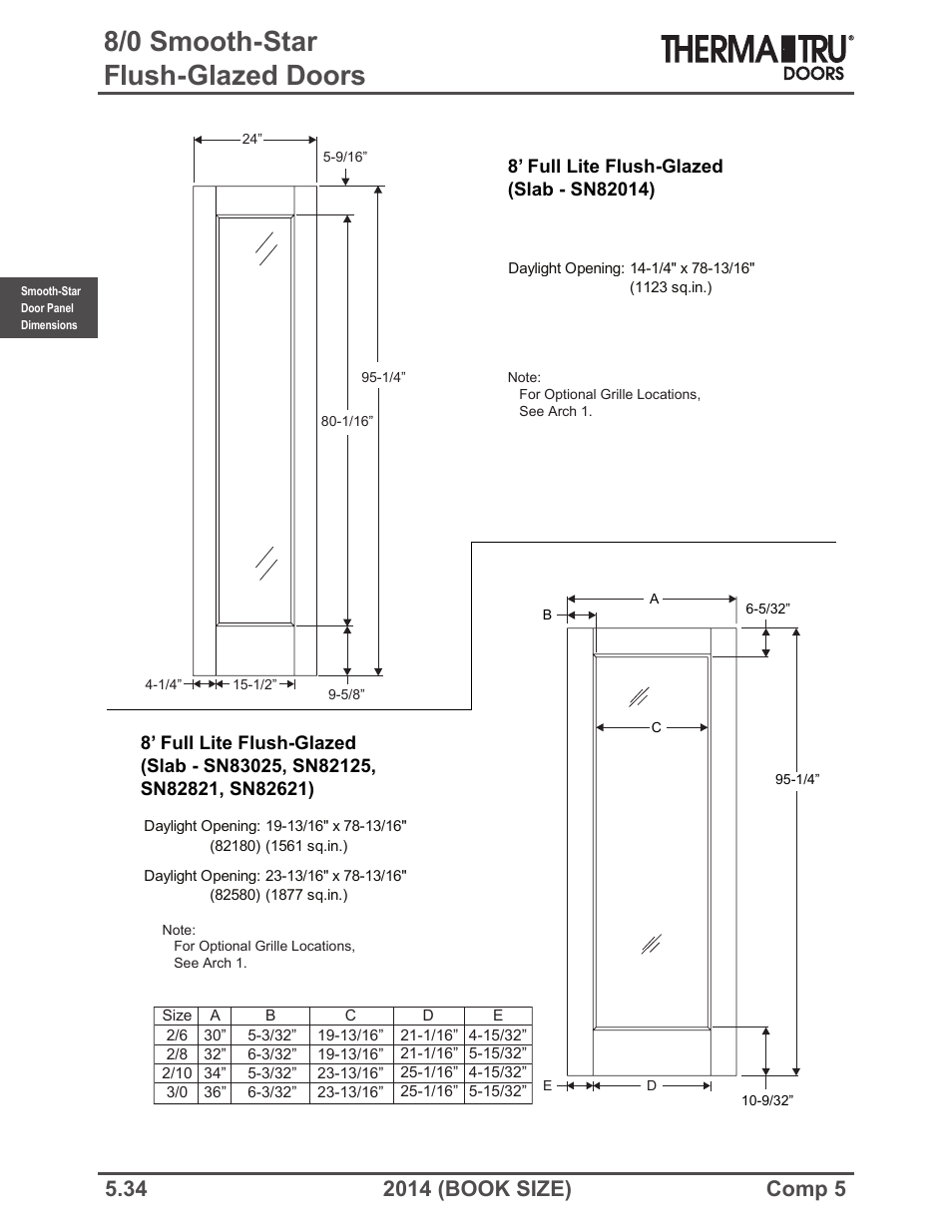 8/0 smooth-star flush-glazed doors | Therma-Tru COMP 5 Smooth-Star Door Panel Dimensions - Book Size User Manual | Page 34 / 36