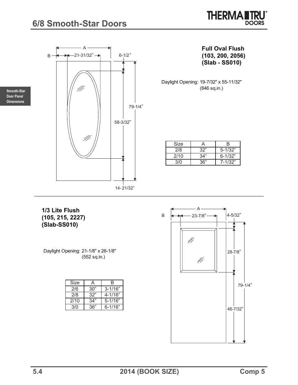 6/8 smooth-star doors | Therma-Tru COMP 5 Smooth-Star Door Panel Dimensions - Book Size User Manual | Page 4 / 36