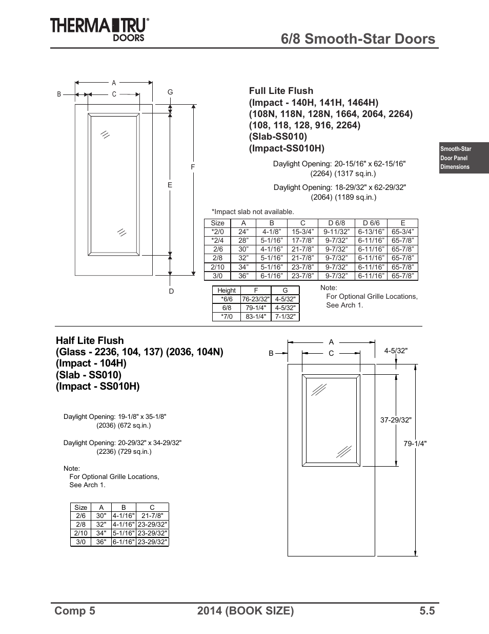 6/8 smooth-star doors | Therma-Tru COMP 5 Smooth-Star Door Panel Dimensions - Book Size User Manual | Page 5 / 36