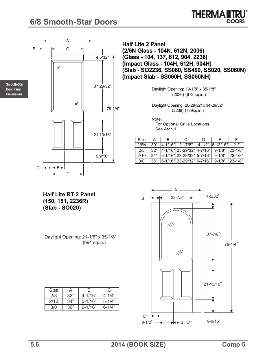 6/8 smooth-star doors | Therma-Tru COMP 5 Smooth-Star Door Panel Dimensions - Book Size User Manual | Page 6 / 36