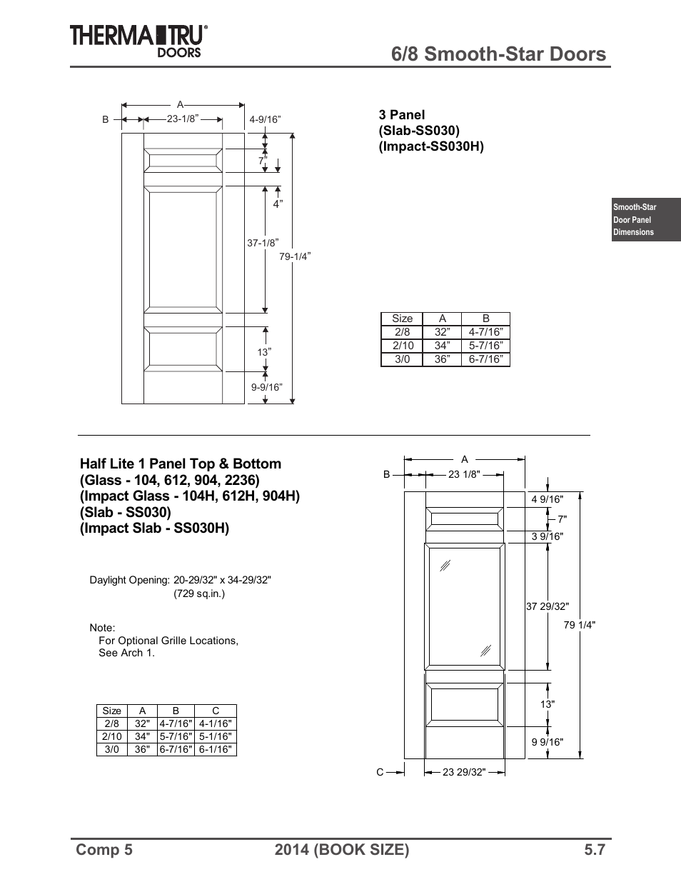 6/8 smooth-star doors | Therma-Tru COMP 5 Smooth-Star Door Panel Dimensions - Book Size User Manual | Page 7 / 36
