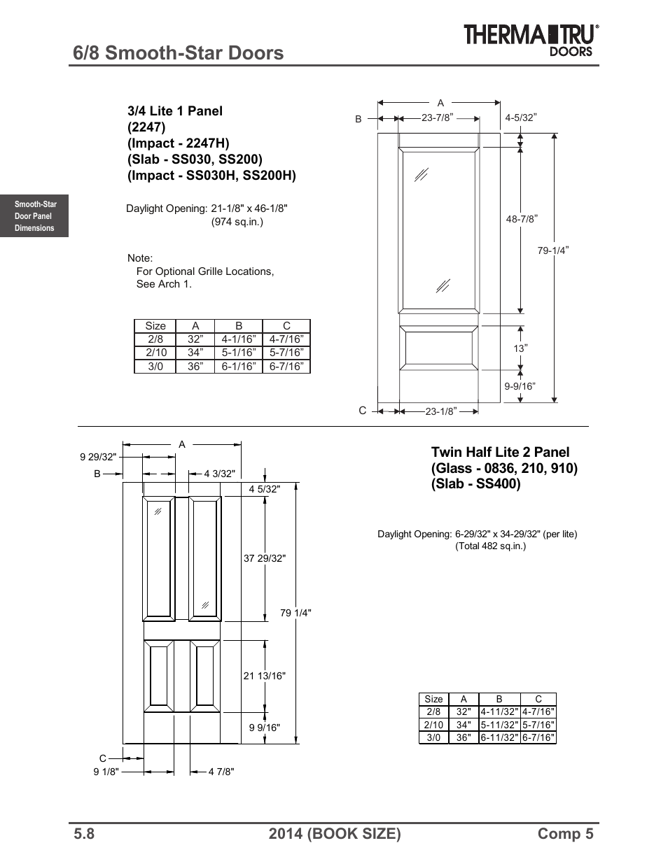 6/8 smooth-star doors | Therma-Tru COMP 5 Smooth-Star Door Panel Dimensions - Book Size User Manual | Page 8 / 36