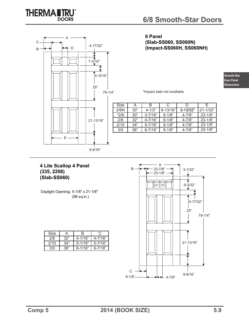 6/8 smooth-star doors | Therma-Tru COMP 5 Smooth-Star Door Panel Dimensions - Book Size User Manual | Page 9 / 36