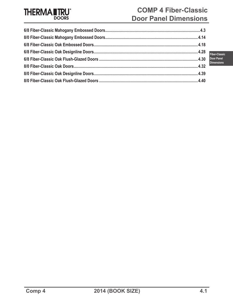 Therma-Tru COMP 4 Fiber-Classic Door Panel Dimensions - Book Size User Manual | 42 pages