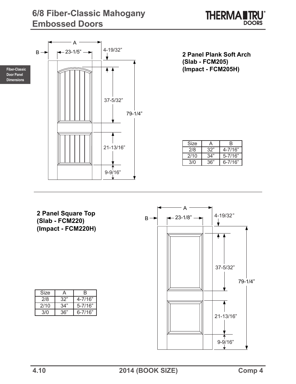6/8 fiber-classic mahogany embossed doors | Therma-Tru COMP 4 Fiber-Classic Door Panel Dimensions - Book Size User Manual | Page 10 / 42