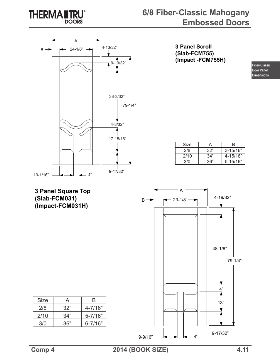 6/8 fiber-classic mahogany embossed doors | Therma-Tru COMP 4 Fiber-Classic Door Panel Dimensions - Book Size User Manual | Page 11 / 42