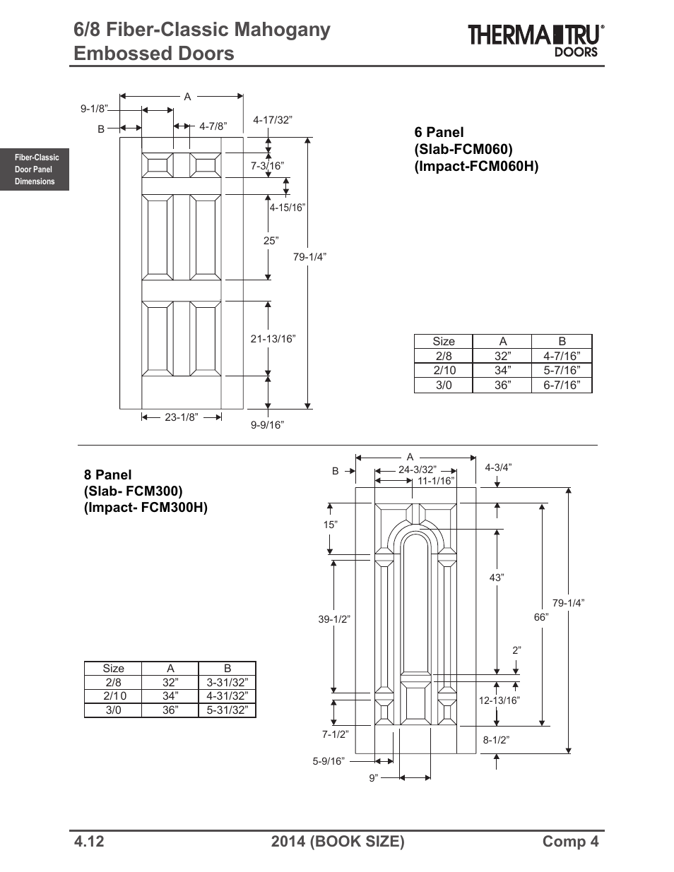 6/8 fiber-classic mahogany embossed doors | Therma-Tru COMP 4 Fiber-Classic Door Panel Dimensions - Book Size User Manual | Page 12 / 42