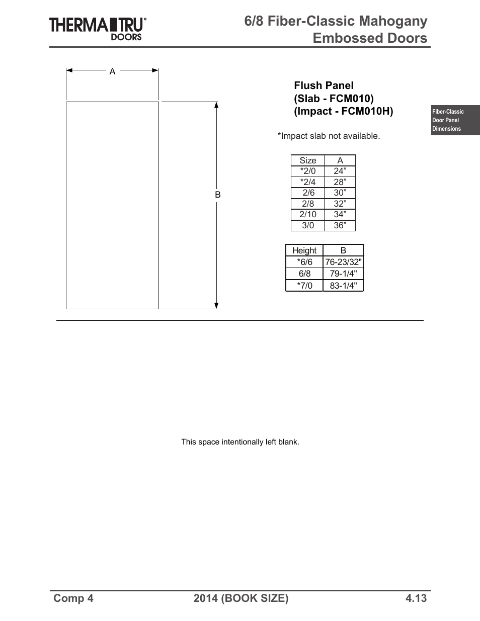 6/8 fiber-classic mahogany embossed doors | Therma-Tru COMP 4 Fiber-Classic Door Panel Dimensions - Book Size User Manual | Page 13 / 42