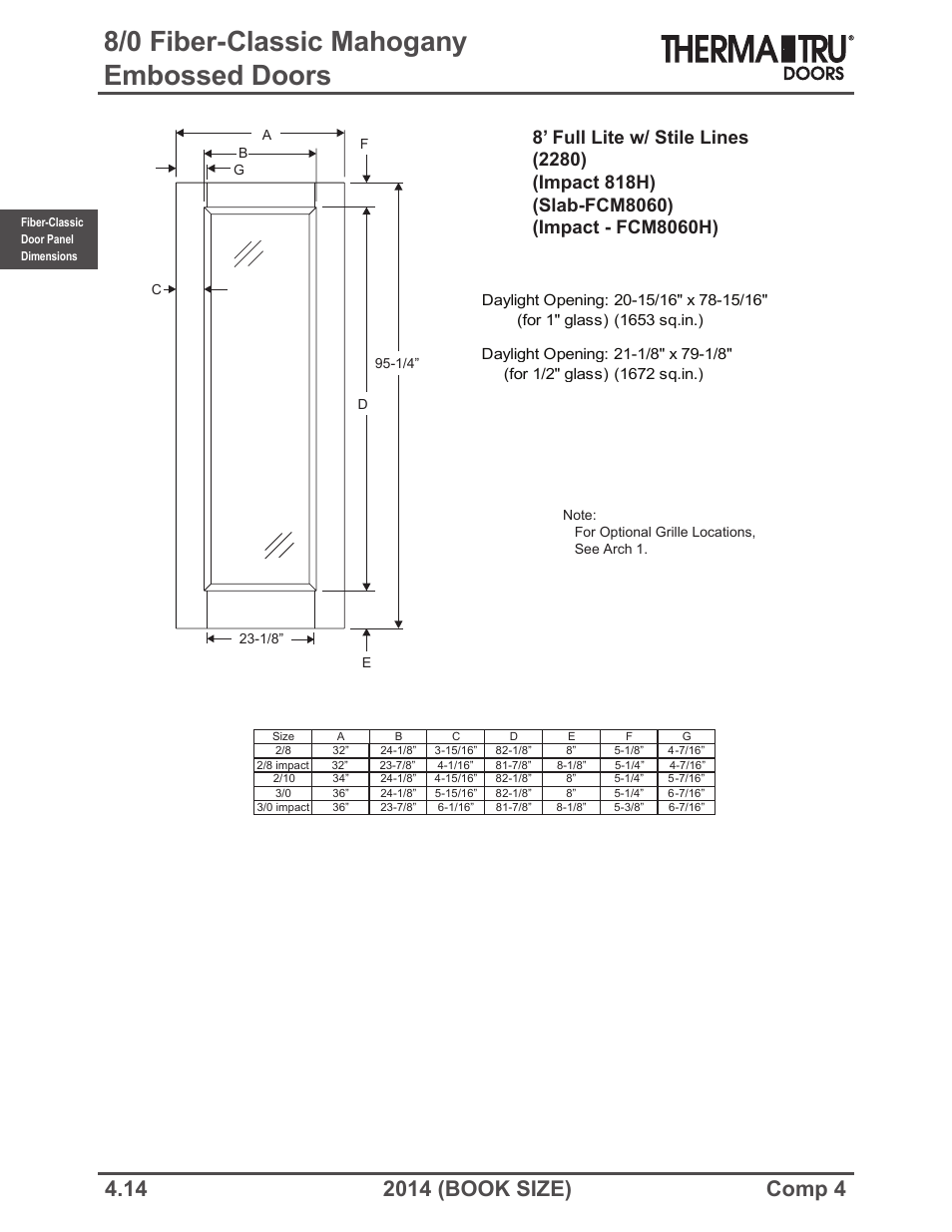 8/0 fiber-classic mahogany embossed doors | Therma-Tru COMP 4 Fiber-Classic Door Panel Dimensions - Book Size User Manual | Page 14 / 42